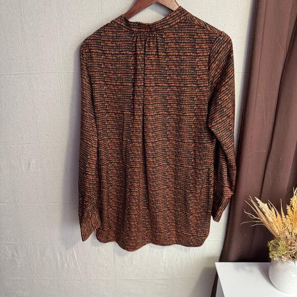 David Lerner Evereve Size L Black Brown Abstract Print Long Sleeve Thin Blouse - Picture 9 of 13